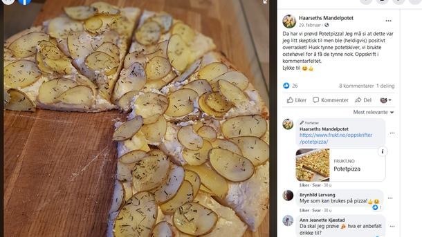 Prøv Haarseths potetpizza - her fra facebooksida deres